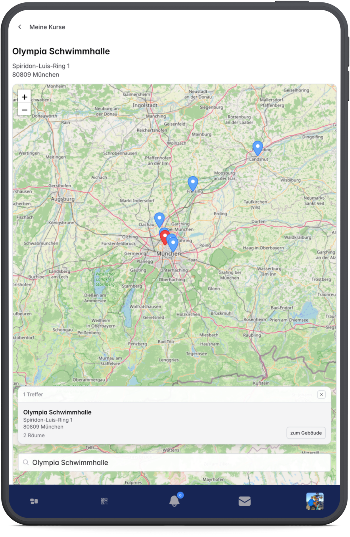 Raumfinder mit Kartenansicht und Navigationshilfe